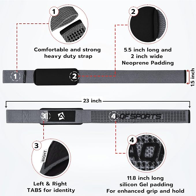 AQF Weight Lifting Straps, Padded Cotton Gym Wrist Straps for Deadlifts | 23" Extra-Long, Heavy-Duty Webbing, 5mm Neoprene Cushioning, Open-Loop Design, Sold as Pair, Ideal for Rows & Pull Workout