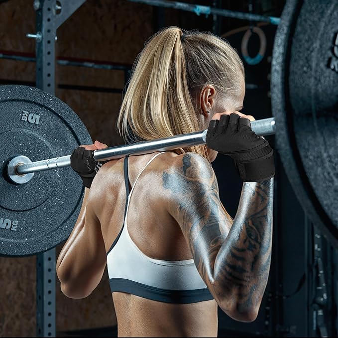 Workout Gloves for Women Men with Wrist Wrap Support Weight Lifting Gloves | Padded Gym Gloves for Weightlifting, Exercise, Crossfit, Resistance Training, Wrist Protection, Full Palm Grip, Fingerless