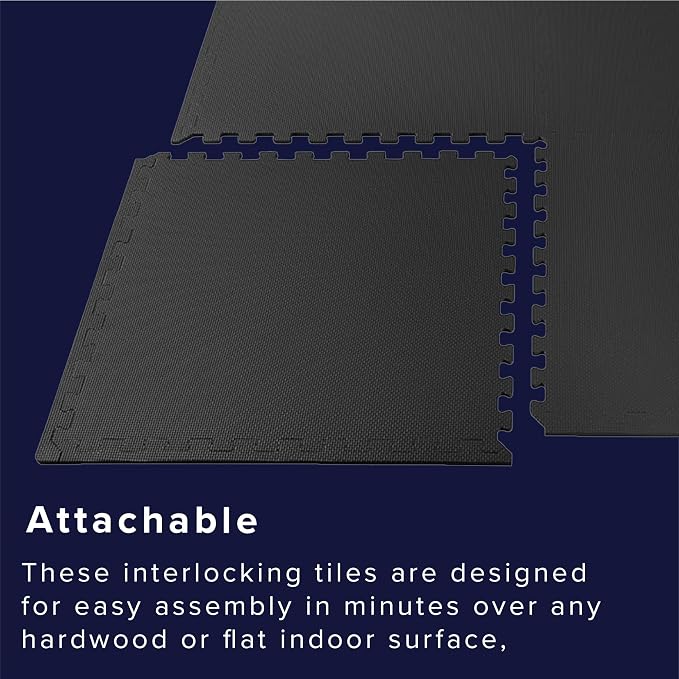 We Sell Mats 1/2 Inch Thickness Multipurpose EVA Foam Floor Tiles, Interlocking Floor Mat for Indoor Gym and Home Use, 24 in x 24 in, Black, 100 Square Feet (25 Tiles)