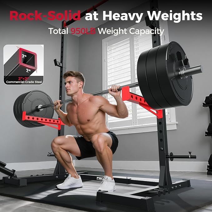 FLYBIRD SR1 Squat Rack, Adjustable Power Rack for 6FT/7FT Barbells | Squat Rack for Home Gyms with Pull-Up Bar,22 Adjustment Positions, J-Hooks and Safety Spotter Arms w/ 110/180LBS Home Package