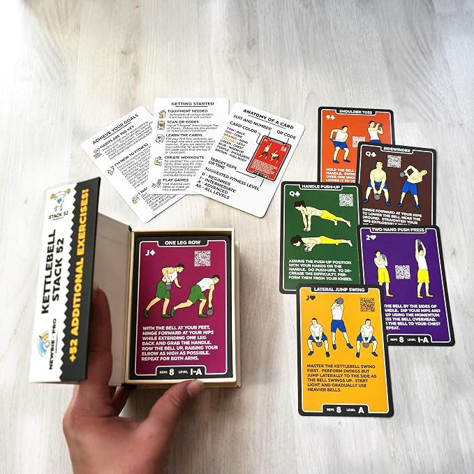 Stack 52 Kettlebell Mega Pack Exercise Card Workout Game | Video Instructions Included. Learn Kettle Bell Moves and Conditioning Drills. Home Fitness Training Program.