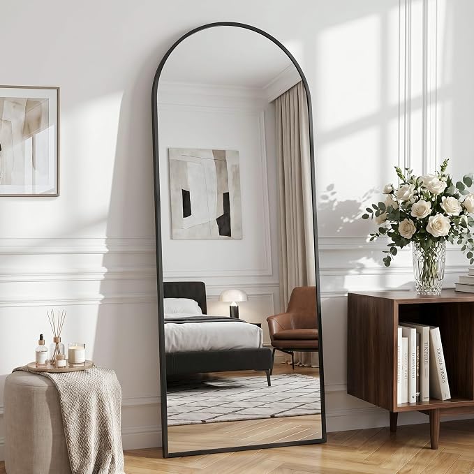 Full Length Mirror, 58"x18" Arched Floor Mirror Freestanding, Floor Standing Full Body Mirror with Stand for Bedroom, Hanging Mounted for Living Room Cloakroom