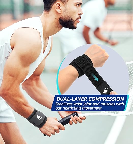 Wrist Brace (2 PCS) - Adjustable Compression for Carpal Tunnel Arthritis Tendonitis Sprain Pain Relief | Wrist Support Wrist Wraps for Both Hands, Ideal for Sports & Gym Workouts (Black)