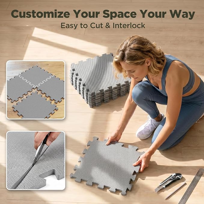 AIRHOP 18 PCS Gym Floor Mat, EVA Foam Puzzle Gym Mat, High-Density Interlocking Foam Floor Tiles for Home Gym, Play Workout Garage Kitchen Flooring 12.6"x12.6"x0.4"