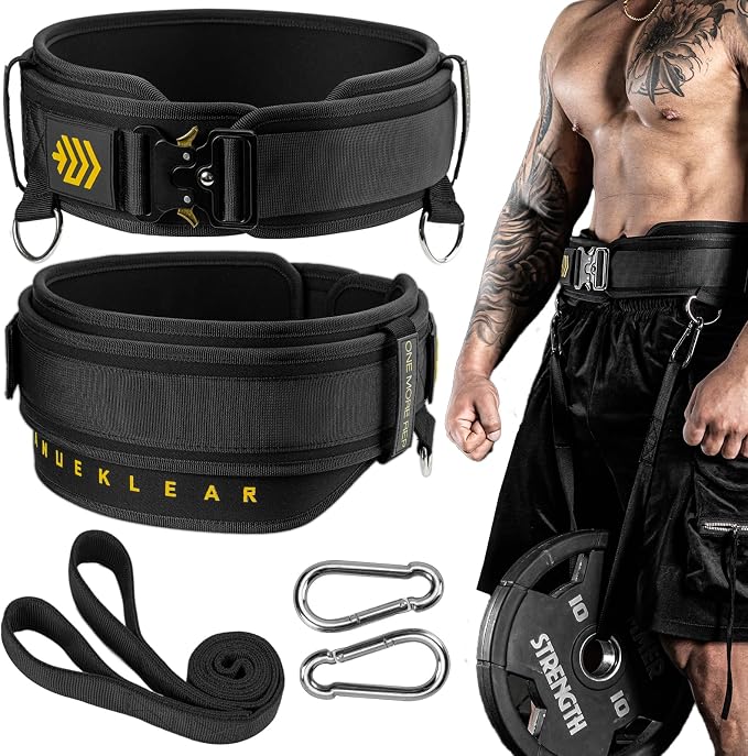 MANUEKLEAR 2-in-1 Weightlifting Belt & Dip Belt with 36.7 IN Rope, Double-Layer Weight Lifting Belts, Powerlifting Gym Weighted Belt for Pull Up Squat