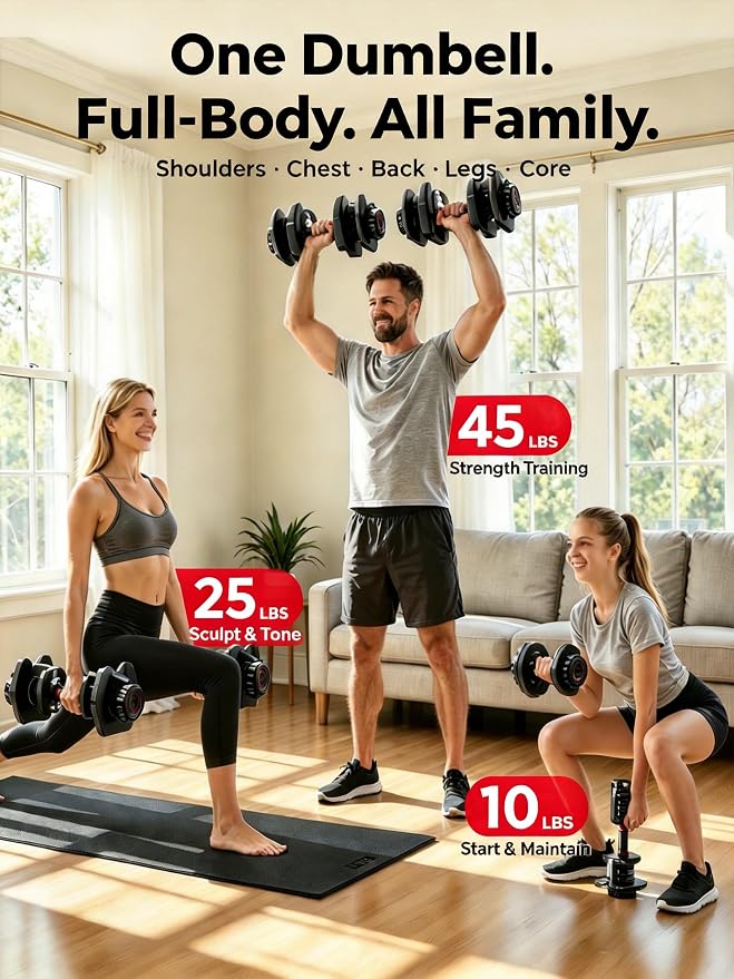 FEIERDUN DB1 QuickDial Adjustable Dumbbell Set, 15-in-1 Adjustable Weights with Storage Box & App, 105lb/52.5lb Quick Change for Drop Set, Superset & HIIT Home Gym, Non-Slip Handles, 3-year Aftersale Service
