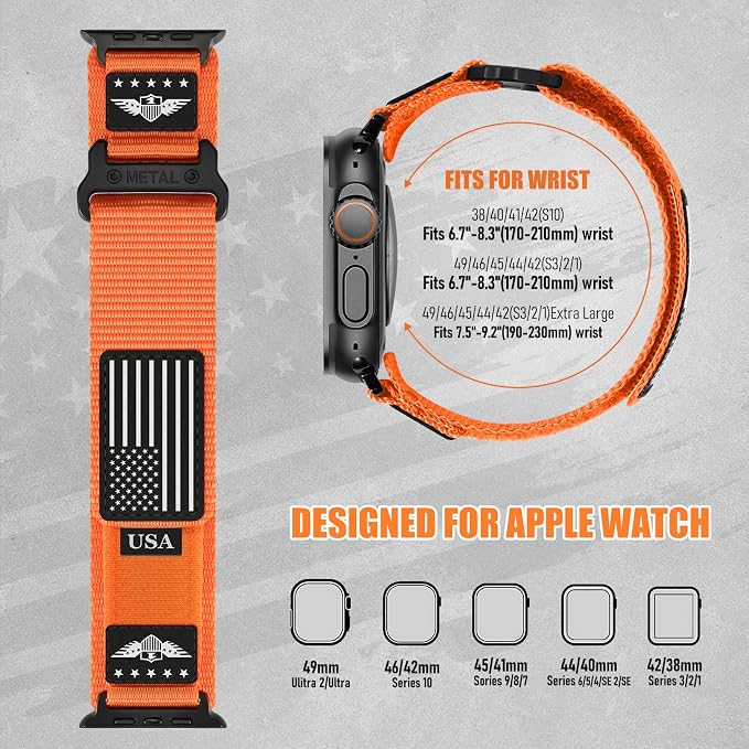 Rugged Nylon for Apple Watch Band for Men Series 11/10/9/8/7/6/SE/5/4/3/2/1 iWatch Bands Man,Soft Woven Adjustable Stars-Stripes Flag Wristbands Strap for Apple Watch SE 3/2/1 42mm 41mm 40mm 38mm