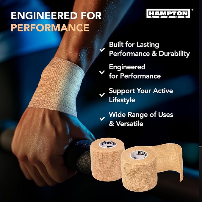 Hampton Adams Self Adhesive Bandage Wrap, Pet Safe, Cohesive Hold | 14 Pack, 15 ft Rolls, Breathable Elastic, No Clips Needed, for Sports Injuries Ankle Knee & Wrist Sprains, Vet Safe