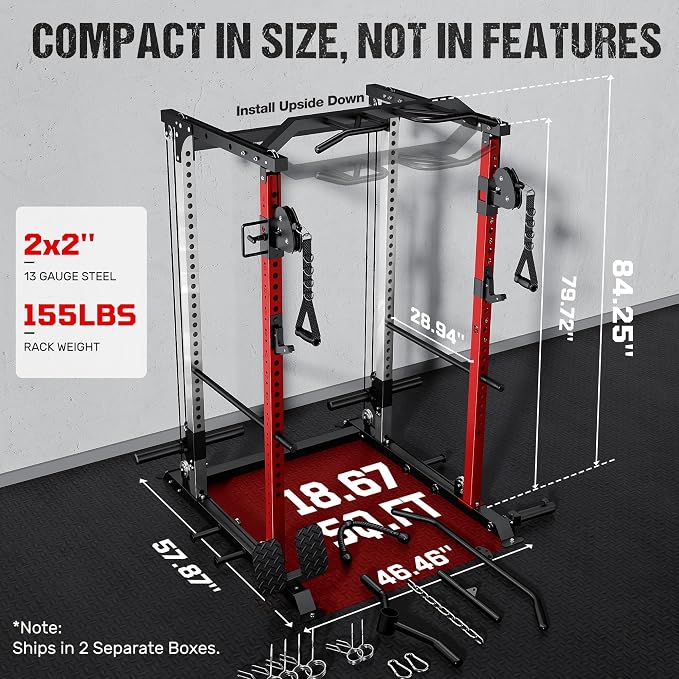 DP01 Power Cage, 2000LBS Squat Rack with Cable Crossover and Dual Independent Pulley System, Full Cage for Full Body Training, Power Rack with More Training Attachments for Home Gym