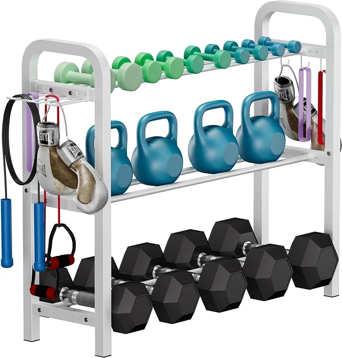Adjustable Dumbbell Rack, Weight Storage Stand Holder for Dumbbells & Kettlebells, Heavy-Duty Home Gym Organizer with 6 Hook for Home Gym Equipment Accessories (Rack Only)