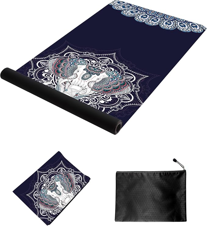nuveti Printed Travel Yoga Mat 1/16 Inch Thick Non Slip Fitness Workout Mat | with Carrying Bag, Foldable Lightweight Suede & Natural Rubber Yoga Mat for Yoga Pilates and Fitness 72" L x 24" W x 1.5mm