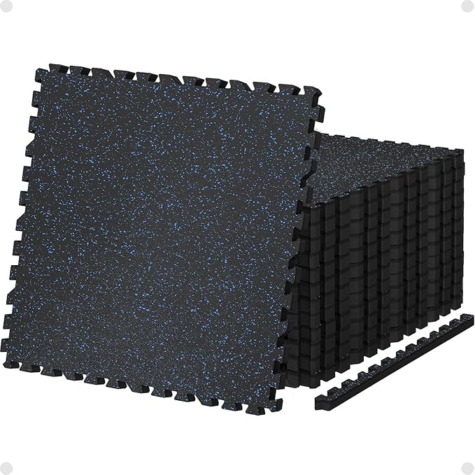 AIRHOP 0.79'' Extra-Thick 48 Sq Ft Rubber Top Gym Flooring for Home Gym | 12 Tiles, High Density EVA Foam, Waterproof & Non-Slip Rubber, Interlocking Puzzle Mats, Heavy Duty Floor Protection, 24"x24"