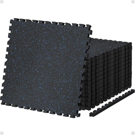 AIRHOP 0.79'' Extra-Thick 24 Sq Ft Rubber Top Gym Flooring for Home Gym | 6 Tiles, High Density EVA Foam, Waterproof & Non-Slip Rubber, Interlocking Puzzle Mats, Heavy Duty Floor Protection, 24"x24"