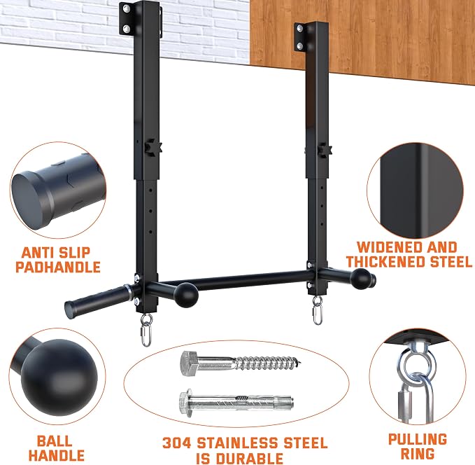 Joist Mounted Pull Up Bar, 800 lbs Heavy Duty Wall Mounted Chin Up Bar, Adjustable Height Pullup Bar for Garage, Basement, Backyard, Beam and Rafter Mount, Easy Installation, Ideal for Multiple Grip Options