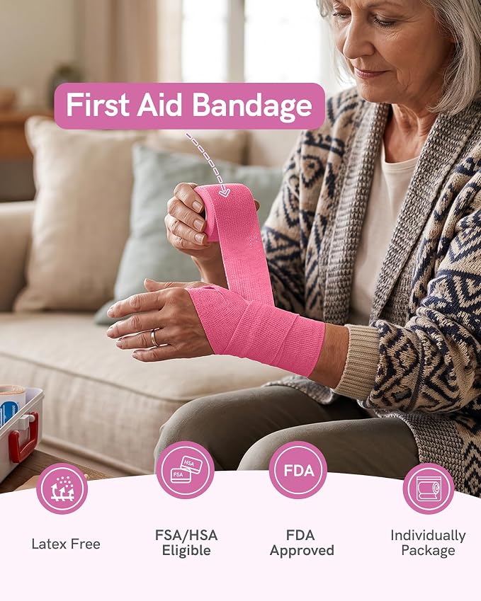 FriCARE Self Adhesive Bandage Wrap, Medical Tape in First Aid Kit | Elastic Cohesive Bandages for Sports/Vet/Wrist Ankle Wounds, 2 Inches X 5 Yards, Latex-free 6 Rolls, Fluorescent Color