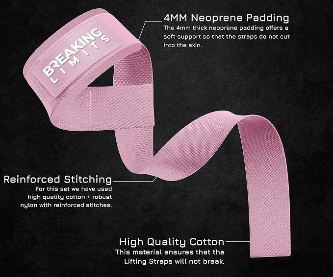 Breaking Limits Lifting Straps & Wrist Wraps for Weightlifting Men & Women | Wrist Straps for Weightlifting, Workout Gym Straps, Deadlift Straps, Cotton, Neoprene, Thumb Loops, Reinforced Stitching