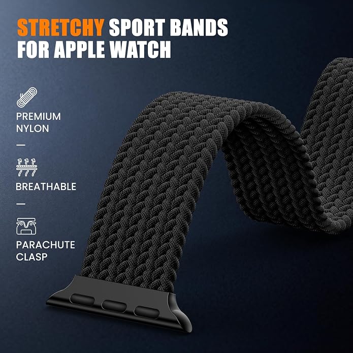 Elastic Sport Band for Apple Watch Ultra 3/2/1 Bands 49mm 46mm 45mm 44mm 42mm 41mm 40mm 38mm Men Women, Adjustable Parachute Buckle Nylon Fabric Wristband for iWatch Series 11 10 SE 9 8 7 6 5 4 3