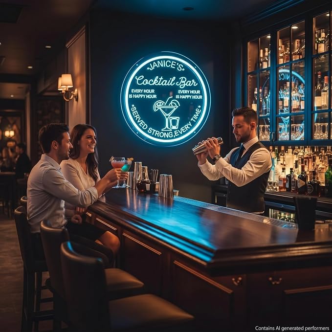 Custom Bar Neon Sign, Handmade Persoanlized 3D Bar Led Light Sign for Wall Decor, Light up Sign for Man Cave Club Pub Shop Cafe Party Backard Patio, Best Gift for Dad Men