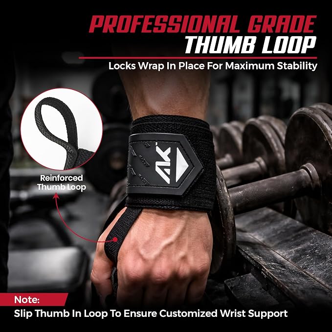 AKTV8 Wrist Wraps for Weightlifting, 18"&24" Heavy Duty Stiff Wrist Support | 3inch Wide Firm Elastic, Reinforced Thumb Loop, Built for Heavy Bench Press, Overhead Press, Powerlifting & Strength Training
