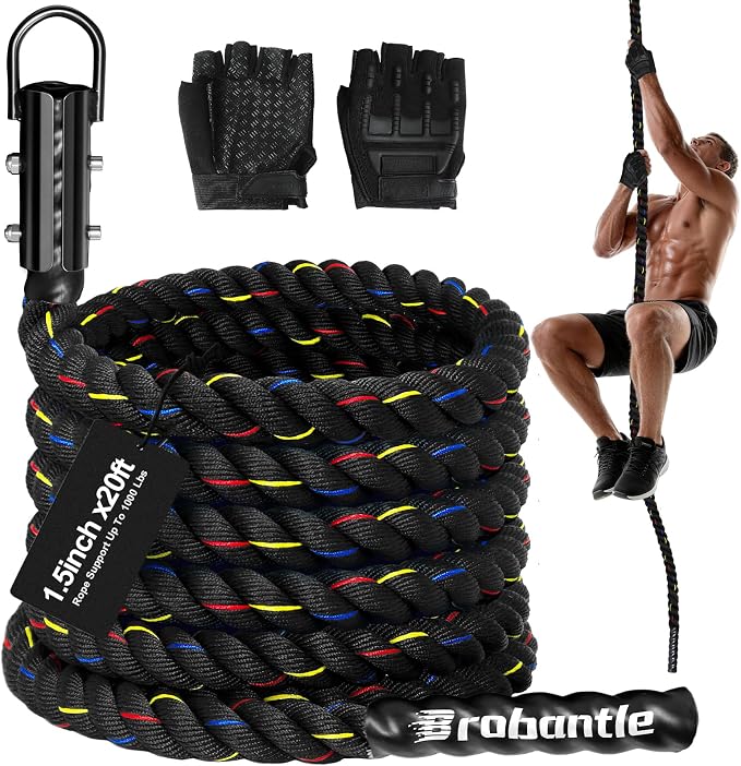 Climbing Rope Gym Workout - 1.5inch Diameter with 10FT 15FT 20FT 30FT 40FT Gym Climb Rope Heavy Duty Workout Exercise Ropes for Adults Indoor Outdoor Strength Training
