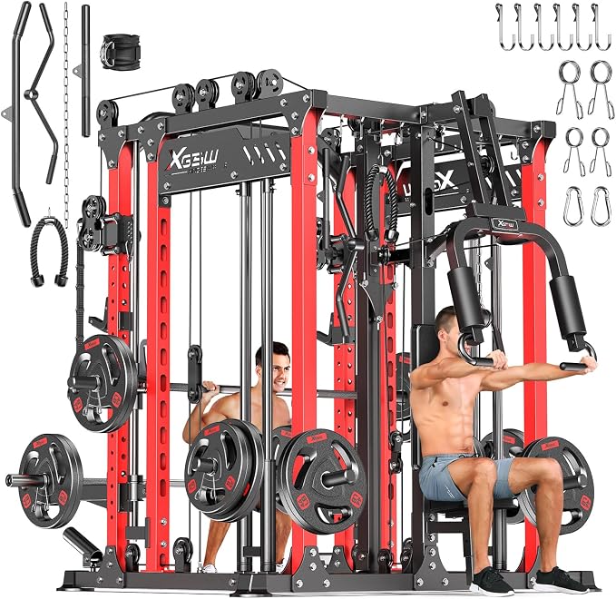Multi-Purpose Squat Rack,Smith Machine Weight Rack Set with Cable Crossover System, Home Gym Power Racks, Power Racks and Packages