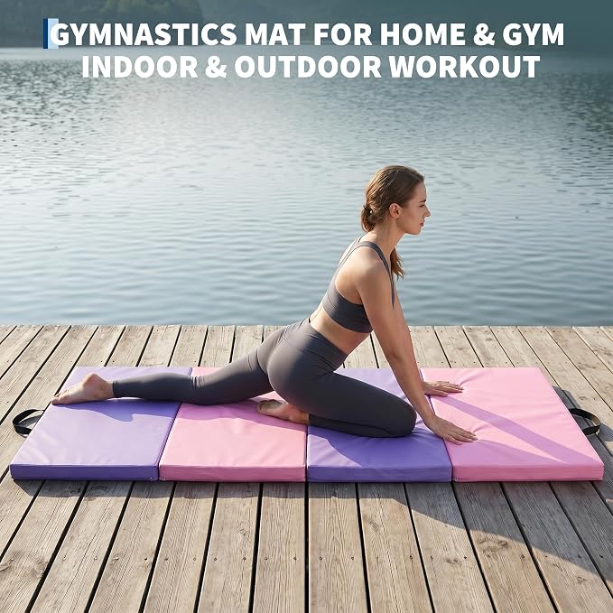 Garvee Gymnastics Mat, 6.2Ft 2-Inch Thick 4-Fold | Exercise Floor Mat for Home Gym, Portable Yoga Mat for Pilates, Aerobics, Martial Arts & Training
