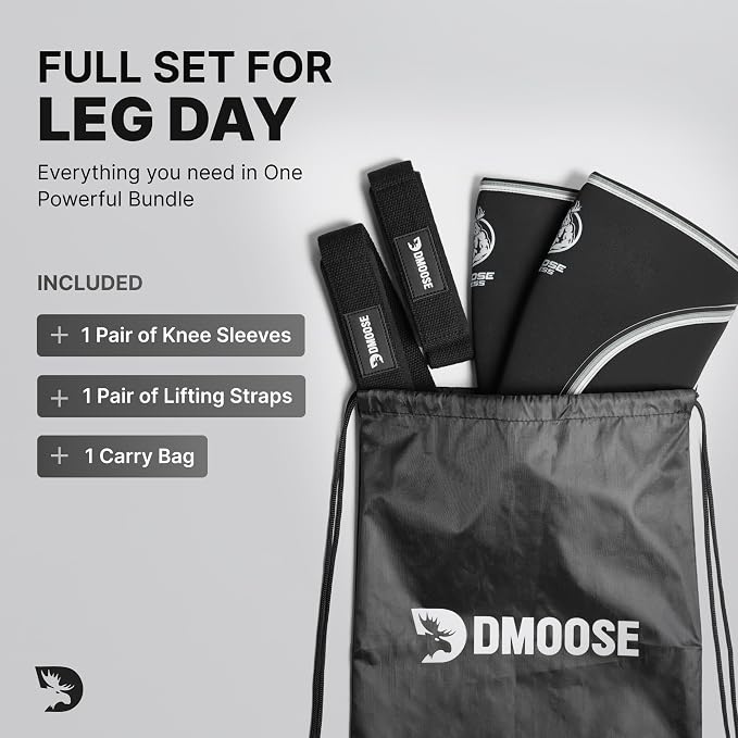 DMoose Fitness Knee Sleeves for Weightlifting (Pair) 78" Knee Wraps for Squats, Powerlifting & Joint Stability
