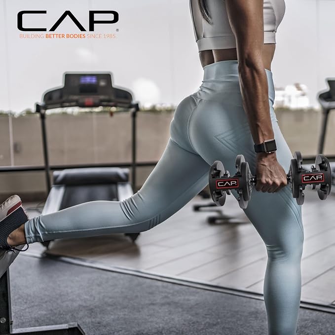 CAP ADJUSTABELL Adjustable Dumbbell Set, Premium Quick Select Adjustable Weights for Strength Training, Singles & Pairs, 12.5 LB, 25 LB & 55 LB, Round & Hex Dumbbells, Multiple Grip Handle Options