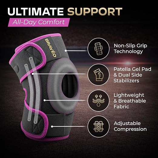 Knee Brace for Women & Men - Adjustable Patella Support & Side Stabilizers | Patella Gel Pad, Compression Support, Meniscus Support, ACL & MCL Support, Knee Pain Relief, Please Check Size Chart (XL)