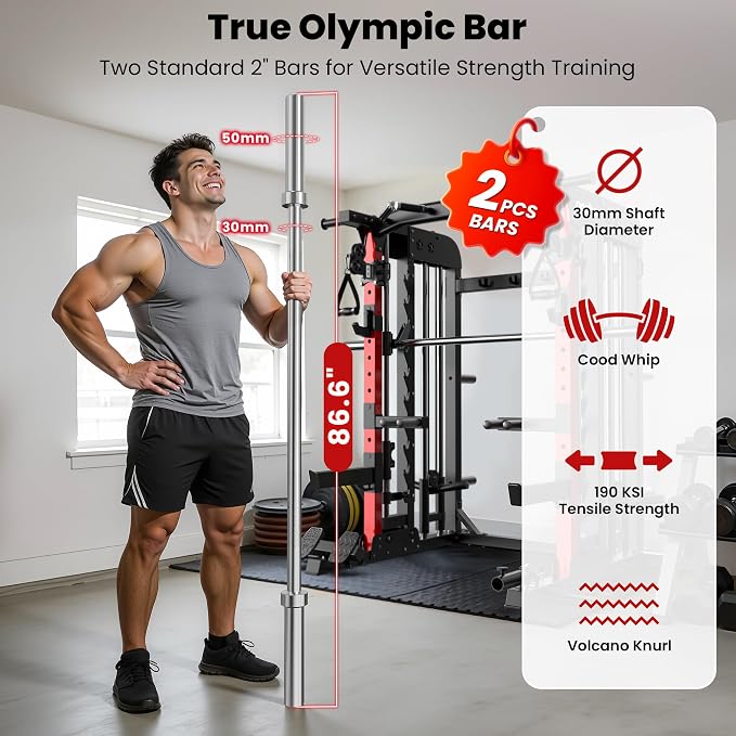 pooboo Multi-Functional Machine Power Cage, 2000LB Squat Rack, LAT-Pull Down System, Dual Pulley Cable Crossover System, Home Gym Workout Machine with Strength Training Attachments