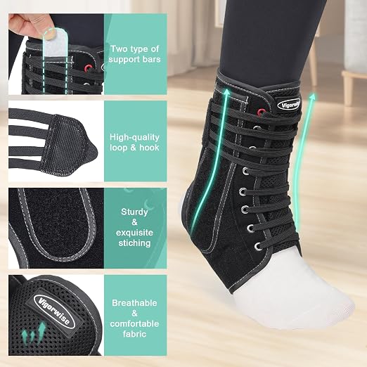 Quick Ankle Brace with Metal and Plastic Side Stabilizers XL | Quick Adjustment Ankle Brace Foot Support for Sprained Left Right 1Pcs