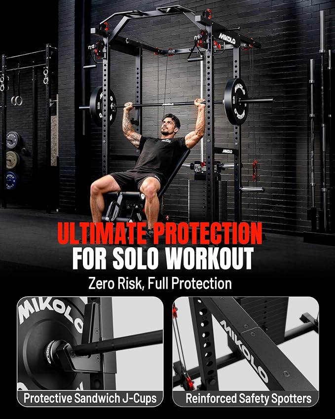 Mikolo K6 2.0 Power Cage, Power Rack with Cable Crossover System, 2000LBS Squat Rack with LAT Pull Down System, Functional Trainer with Aluminum Pulley System for Home Gym