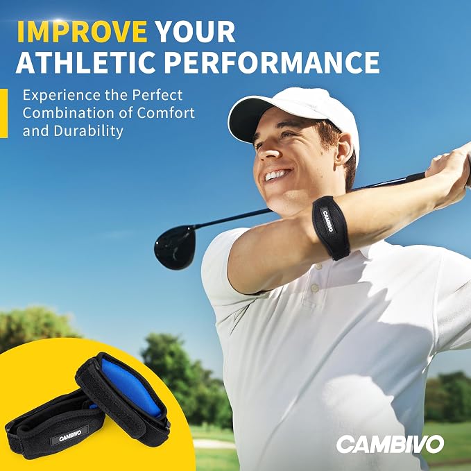 CAMBIVO 2 Pack Tennis Elbow Brace Strap for Tendonitis, Black | EVA Compression Pad, Adjustable Strap with Premium Velcro, for Men and Women, Golfer's Elbow, Counterforce Brace, Breathable