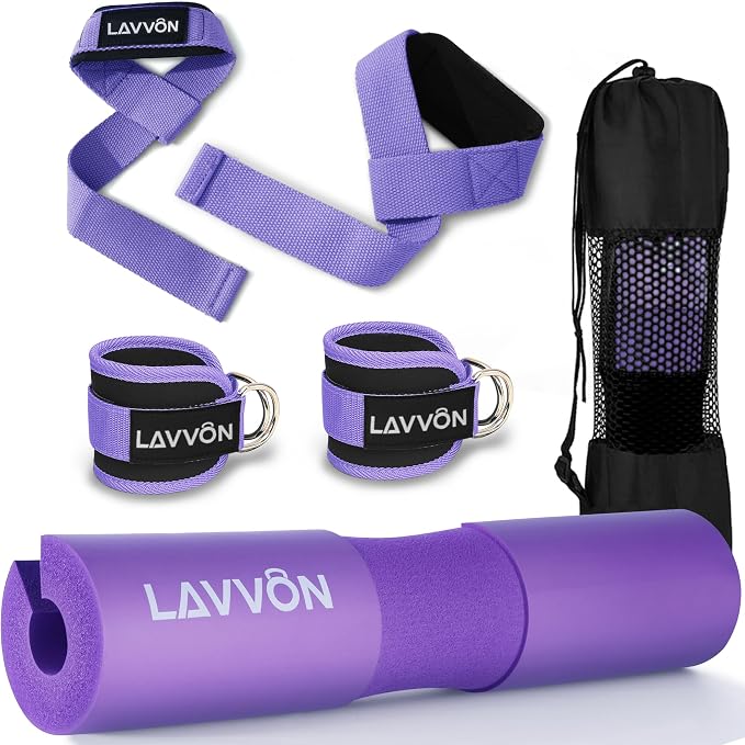 Barbell Pad Set - Hip Thrusts Pads for Squat&Lunges/Bench Press Bar Padding | Standard Olympic Weight Bar Foam Pad,Gym Accessories for Women with Bar Bad -With Ankle Straps,Wrist Straps for Weightlifting