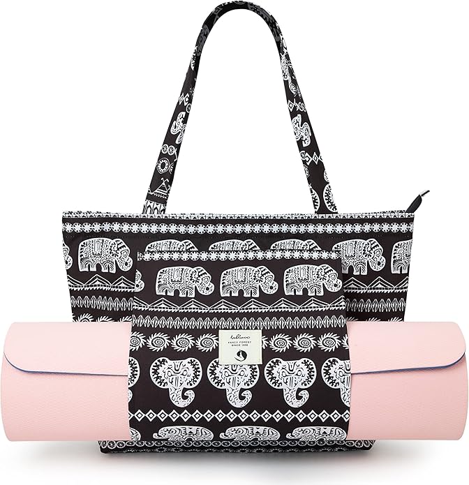 WLLWOO Yoga Mat Carrier Bag for Women Canvas Carryall Tote Gym Pilates | Large Holder Zipper Shoulder for Beach Travel Workout Fitness Office