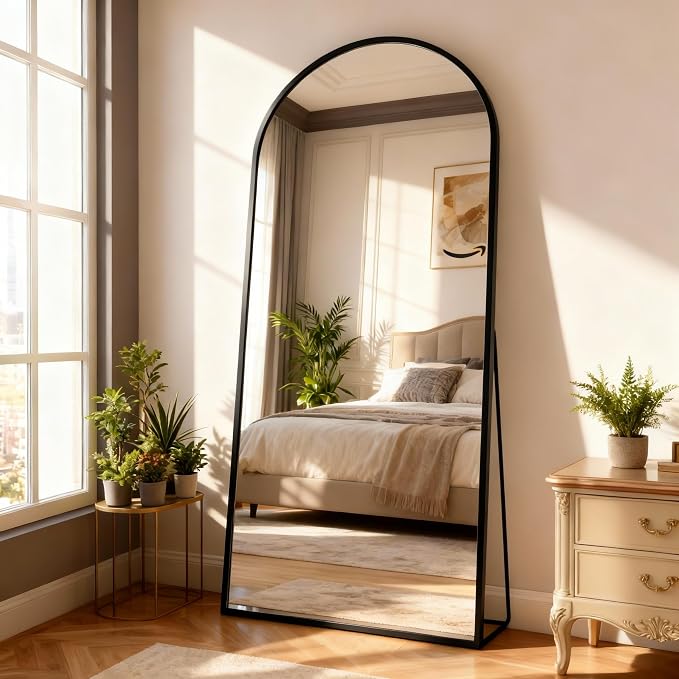 Arched Full Length Mirror 71"x32" Black | Aluminum Frame Shatterproof Glass, Freestanding Leaning Wall Mounted Mirror for Bedroom Living Room Entryway, Modern