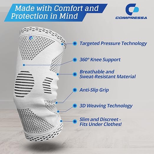Compressa Knee Sleeve for Women & Men (Regular) - Non-Slip Compression Support for Joint Pain, Muscle Recovery, Arthritis, and Injury Relief