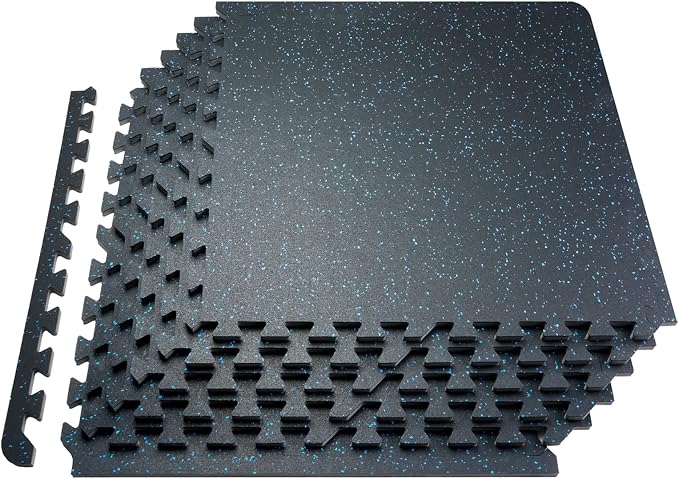 VEVOR 0.56Inch 48sq.ft 12 Tiles Gym Flooring for Home Gym, Rubber Top with High Density EVA Foam, 25 x 25In Gym Floor Exercise Equipment Mats, Interlocking Gym Mats, Puzzle Workout Mats, Black & Blue