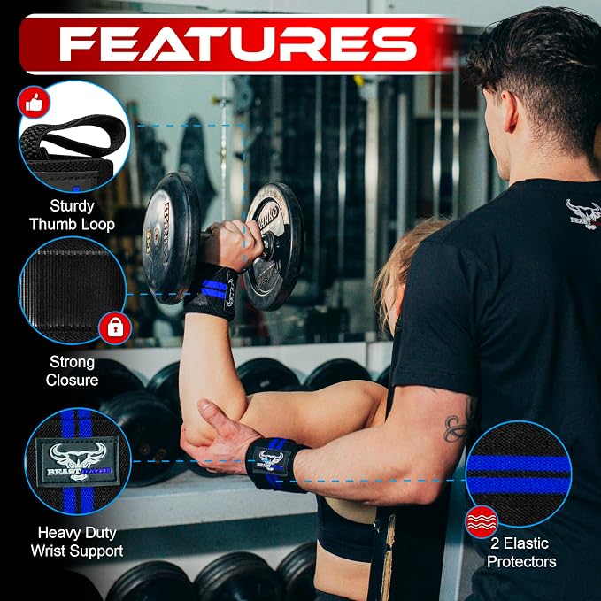 Wrist Wraps for Weightlifting - Adjustable Lifting Straps With Thumb Loop for Enhanced Gym Support, Powerlifting, Bodybuilding and Workout