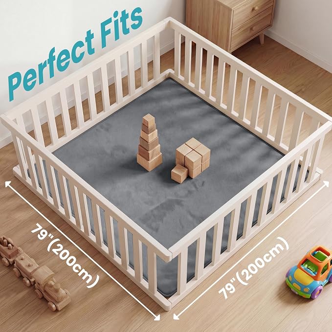 Baby Play Mat for Floor,Large 79"×79" Playpen Mat for Toddler,Infant,Kids,1.3" Thick Non-Slip Nursery Rug,Water Repellent Soft Padded Activity Mats for Tummy Time,Crawling,Playroom(Dark Grey)