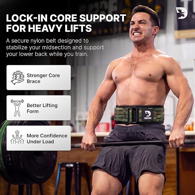 DMoose Fitness Auto Locking Weight Lifting Belt for Men & Women - 4" Nylon Squat & Deadlift Belt with Quick-Release Buckle - Gym Workout Belts for Lumbar Back Support for Weightlifting & Powerlifting