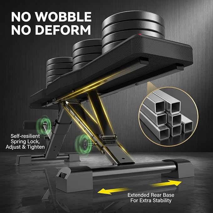 OPPSDECOR Adjustable Weight Bench, 900LBS Incline Decline Flat for Home Gym | Incline Decline Flat Bench Press, 8+4+2 Positions, 18.5in Seat Height, 99% Pre-Assembled, Fits 5-6ft Users, Folds in 1 Min