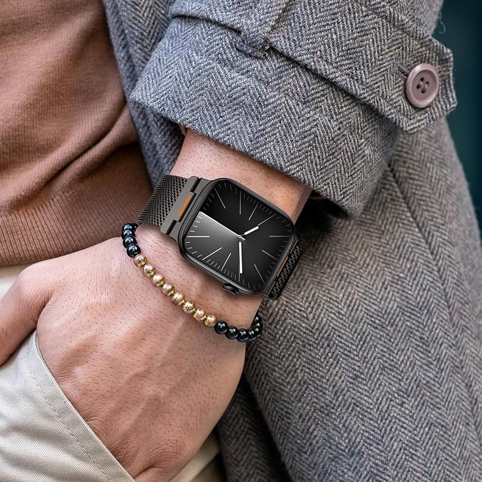 Bands Compatible with Apple Watch Ultra 3/2/1 Band 49/46/45/44mm | Milanese Loop Magnetic Stainless Steel Strap for iWatch Ultra SE 3/2/1 Series 11 10 9 8 7 6 5 4 3 2 1 Men, Black