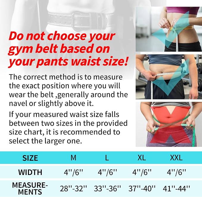 Leather Weight Lifting Belt 11 Adjustable Holes 4 and 6 inch for Lumbar Back Support Gym Weight Belt, Heavy Duty Workout, Training Strength, Powerlifting Weightlifting, Squat & Bodybuilding