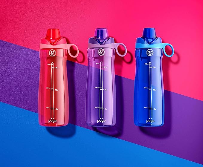 Pogo BPA-Free Plastic Water Bottle with Chug Lid, Fuchsia, 32 oz.