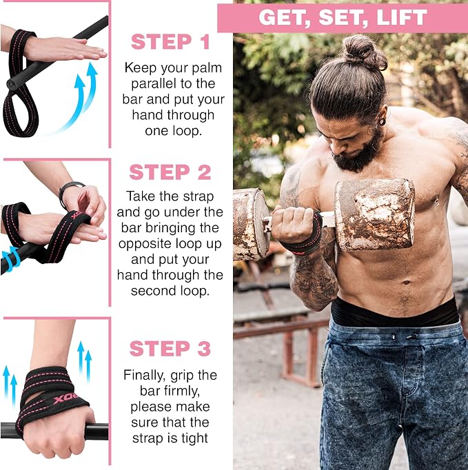 RDX Weight Lifting Straps Figure 8, Anti Slip Strap with Cuffs Wrist Support for Gym Workout Deadlift Powerlifting Bodybuilding Weightlifting, Fitness Strength Training, Hand Bar Grip for Men