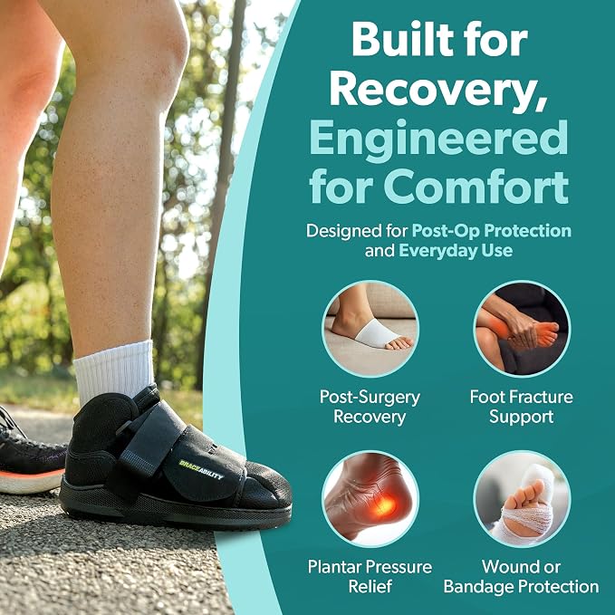 BraceAbility Closed Toe Medical Walking Shoe - Lightweight Broken Toe Cast Boot, Fractured Foot Brace for Metatarsal Stress Fracture, Post-op Bunion, Hammertoe Surgery Recovery - For Men or Women (S)