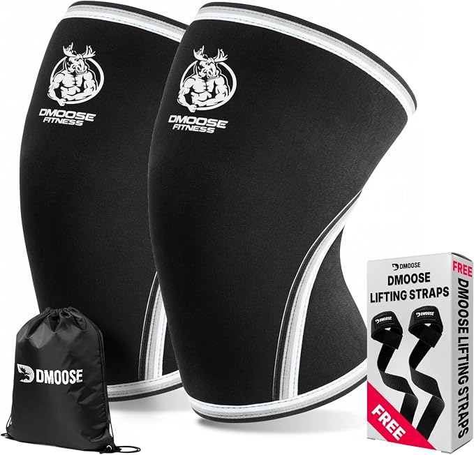 DMoose Fitness Knee Sleeves for Weightlifting (Pair) 78" Knee Wraps for Squats, Powerlifting & Joint Stability