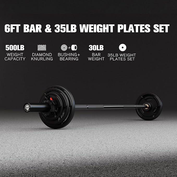 RitFit Barbell Weight Set - 4/6FT Olympic Barbell with Weight Plates (55-115LB Total) - Weightlifting Equipment for Squats, Curls, Deadlifts, Presses, Hip Thrusts