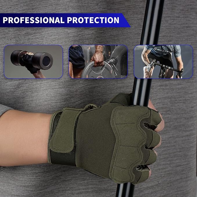 FIORETTO Fingerless Gloves for Men, Breathable Grip Palm Gloves for Motorcycle Riding, Driving, Cycling, Exercise, Workout, Climbing, Hiking and Outdoor Activities M210603